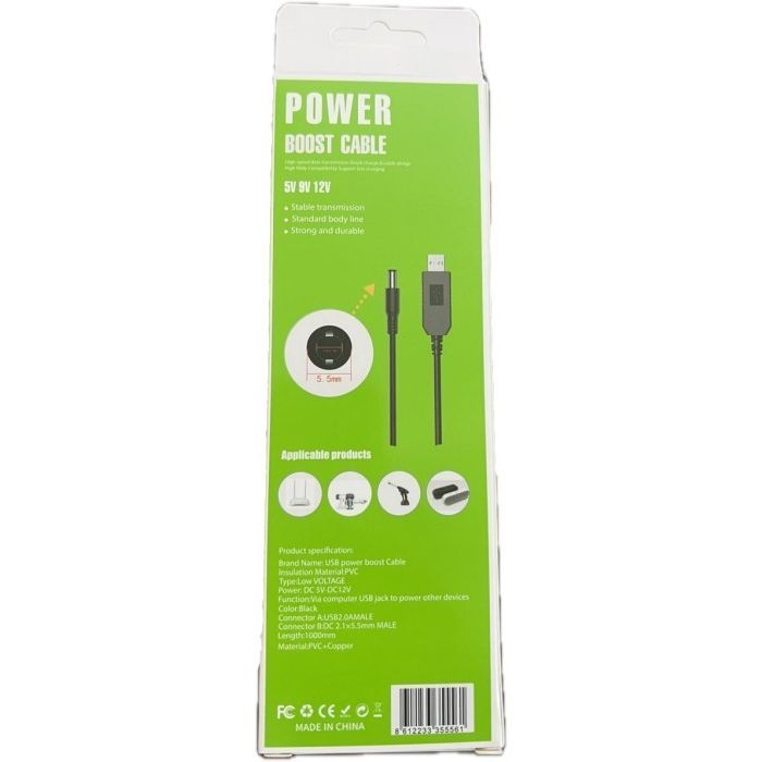Кабель живлення USB to DC 5.5x2.1mm 9V 1.0m black Power Boost (1070990) зображення 3