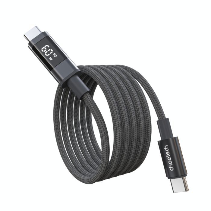Дата кабель USB-C to USB-C 1.2m PD60W digital display nylon gray Choetech (XCC-1068-GY) изображение 2