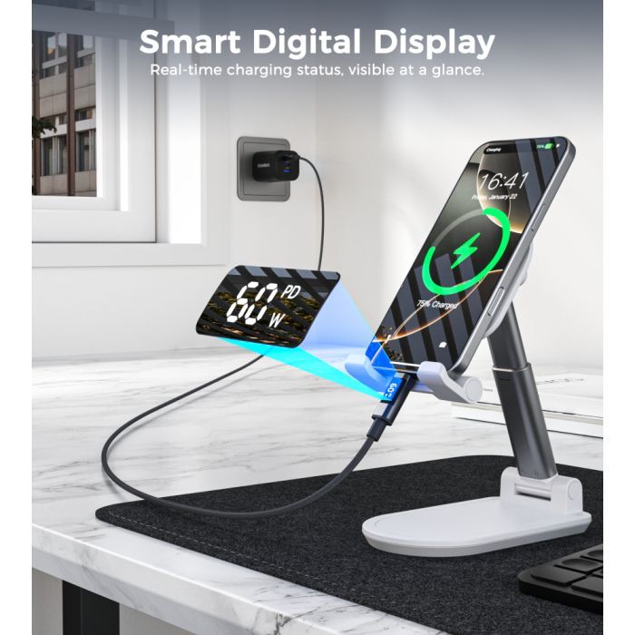 Дата кабель USB-C to USB-C 1.2m PD60W digital display nylon gray Choetech (XCC-1068-GY) изображение 5