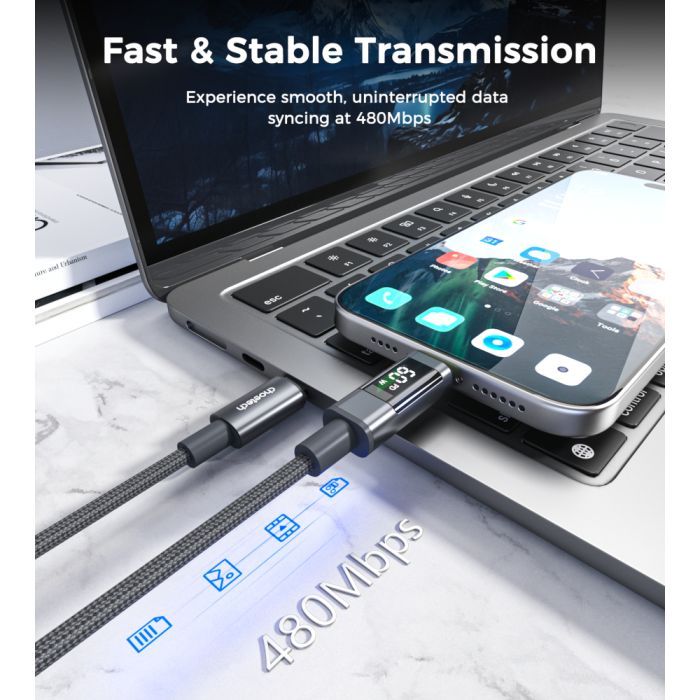 Дата кабель USB-C to USB-C 1.2m PD60W digital display nylon gray Choetech (XCC-1068-GY) изображение 7
