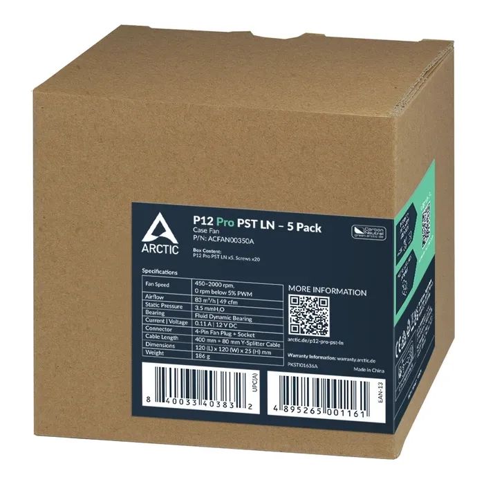 Кулер для корпуса Arctic P12 Pro PST LN, 5 шт. (ACFAN00350A) изображение 9