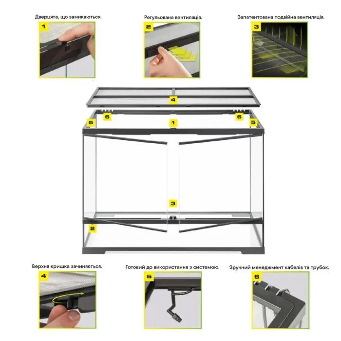 Тераріум ExoTerra Pro Terrarium для екзотичних тварин скляний 45x45x45 см (15561244046) зображення 5