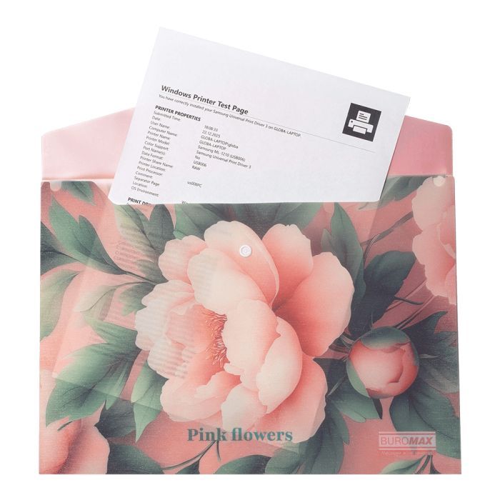 Папка - конверт Buromax А4 на кнопці, PEONY ARABESKI, напівпрозора, рожева (BM.3943-10) зображення 2