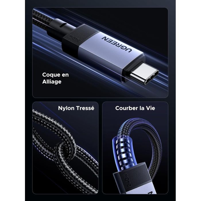 Дата кабель USB-C to USB-C 2.0m 240W 10Gbps braided black Ugreen (95619) изображение 8