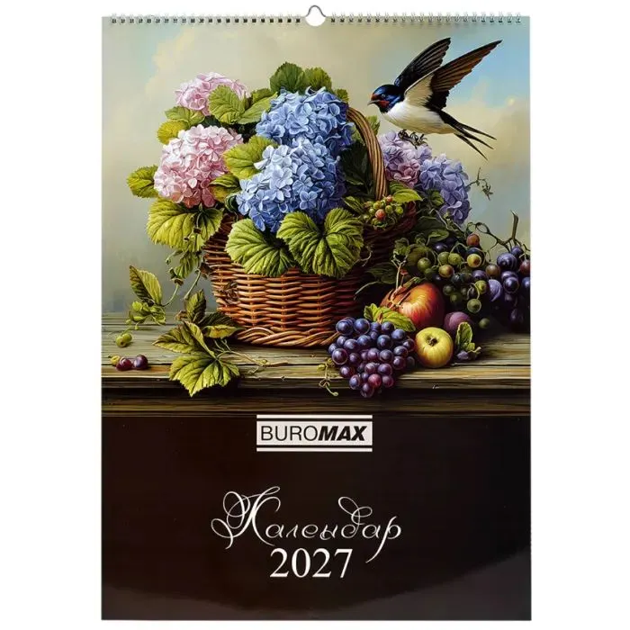 Календарь Buromax настенный А2 2027 год, 1 пружина, Flowers and birds (BM.210650)