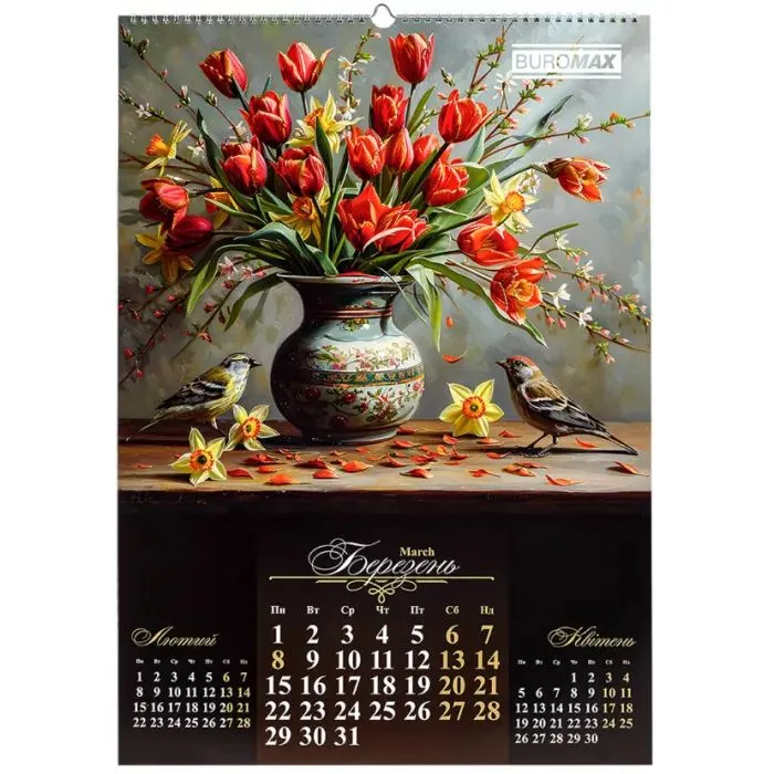 Календарь Buromax настенный А2 2027 год, 1 пружина, Flowers and birds (BM.210650) изображение 4