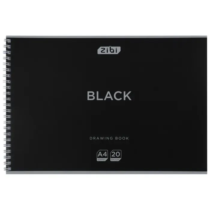 Альбом для малювання ZiBi А4 BLACK, 20 аркушів на пружині (ZB.1440-01)