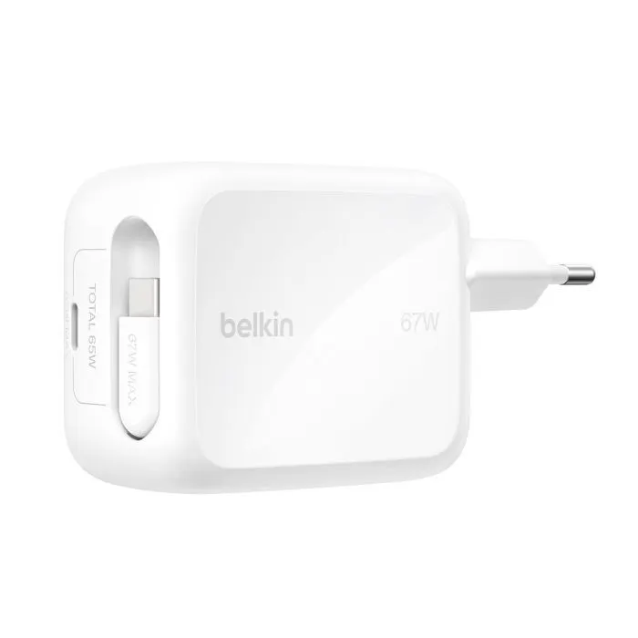 Зарядное устройство Belkin 2xUSB-C 67W GaN PD3.2 PPS + built-in cable USB-C 1.0m white (WCH022KQWH) изображение 14