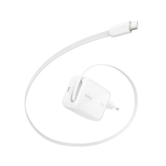 Зарядное устройство Belkin 2xUSB-C 67W GaN PD3.2 PPS + built-in cable USB-C 1.0m white (WCH022KQWH)