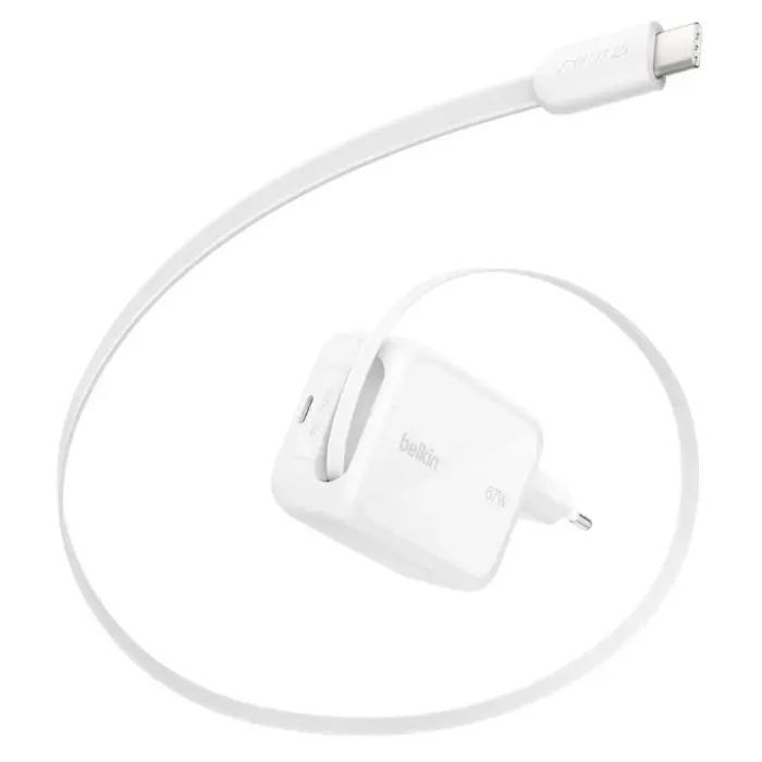 Зарядное устройство Belkin 2xUSB-C 67W GaN PD3.2 PPS + built-in cable USB-C 1.0m white (WCH022KQWH)