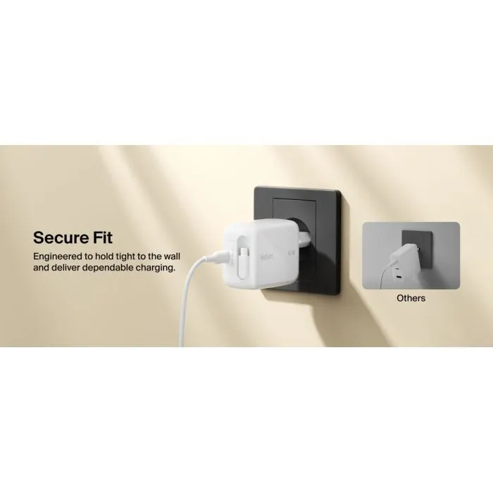 Зарядное устройство Belkin 2xUSB-C 67W GaN PD3.2 PPS + built-in cable USB-C 1.0m white (WCH022KQWH) изображение 2