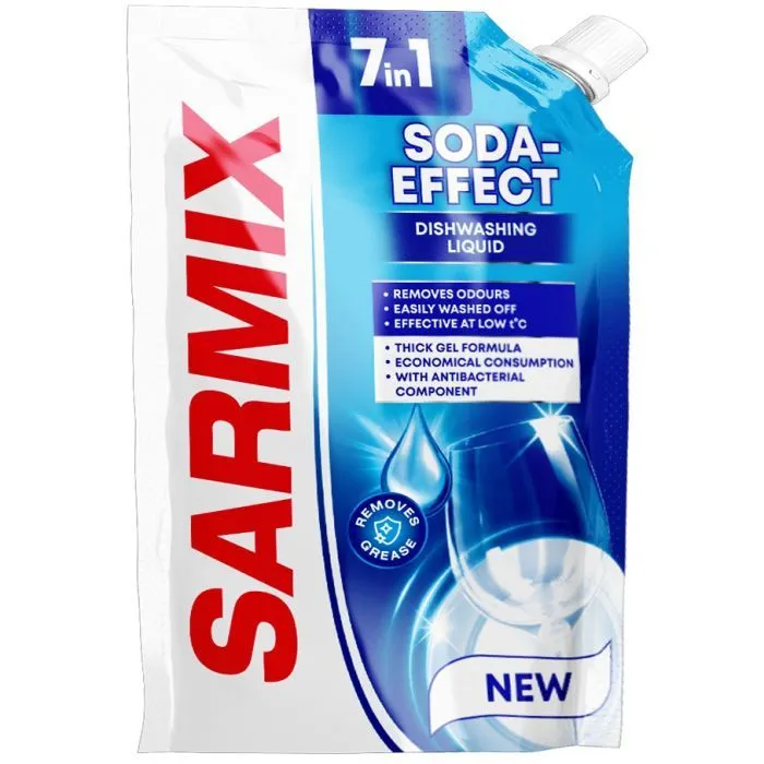 Засіб для ручного миття посуду Sarmix Soda-effect Дой-пак 450 мл (4820268105004)