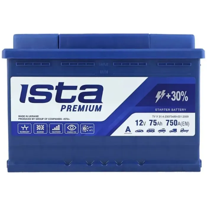 Акумулятор автомобільний ISTA Premium 75Ah 750A L+ (L3)
