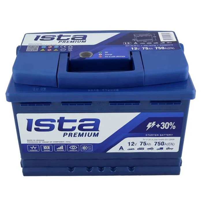 Акумулятор автомобільний ISTA Premium 75Ah 750A L+ (L3) зображення 2