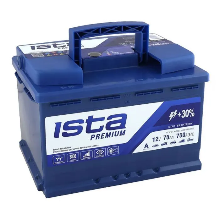 Акумулятор автомобільний ISTA Premium 75Ah 750A L+ (L3) зображення 3