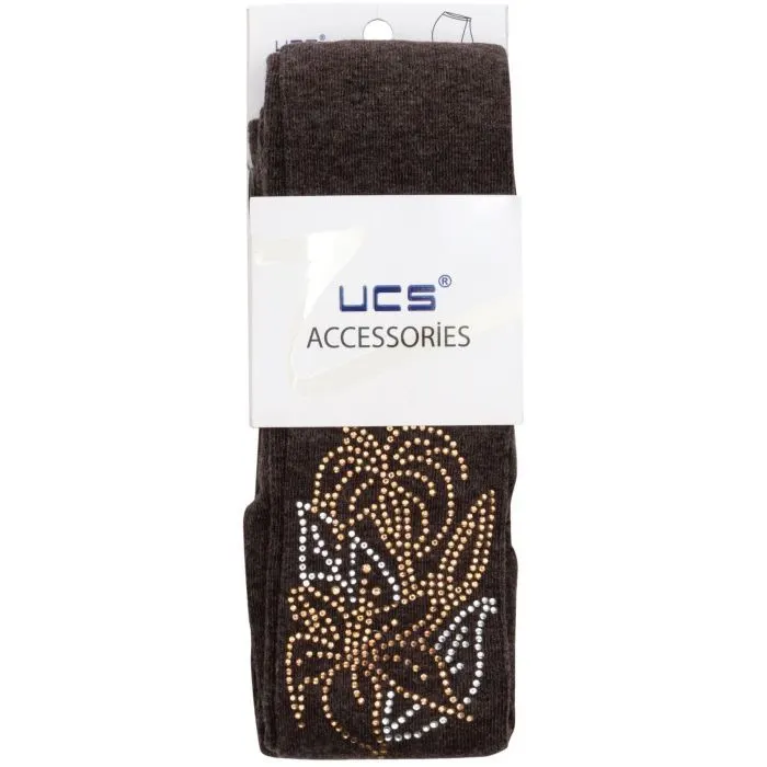 Колготки детские UCS Socks с цветами из страз (M0C0302-1041-11G-brown) изображение 2
