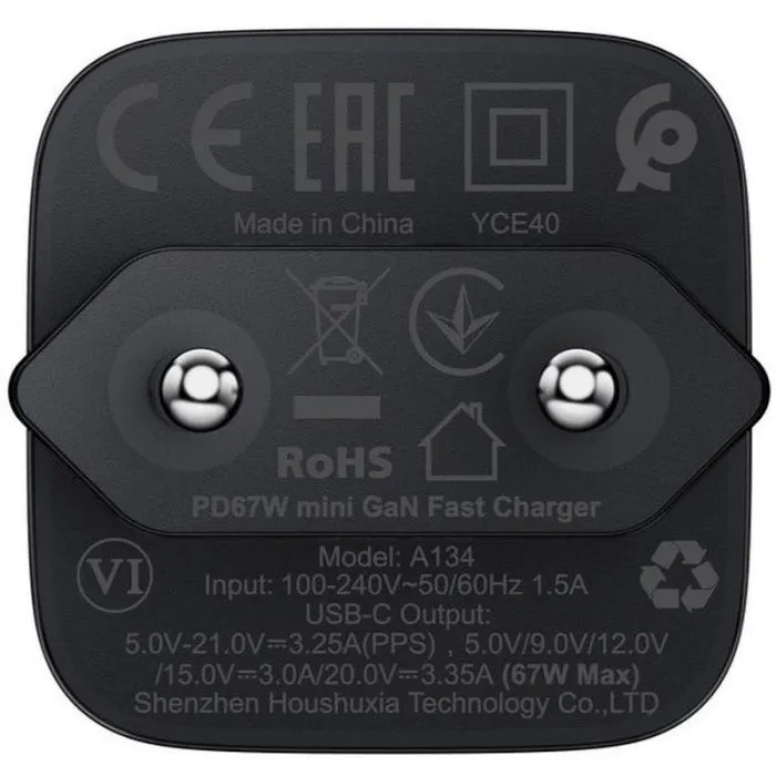 Зарядний пристрій Acefast USB-C 67W GaN black (6974316285717) зображення 7