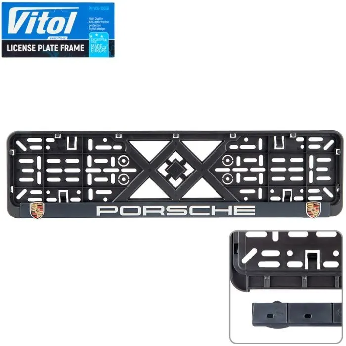 Рамка номерного знака Vitol з рельєфним написом PORSCHE (RN-VCH-15650-SR-PR)