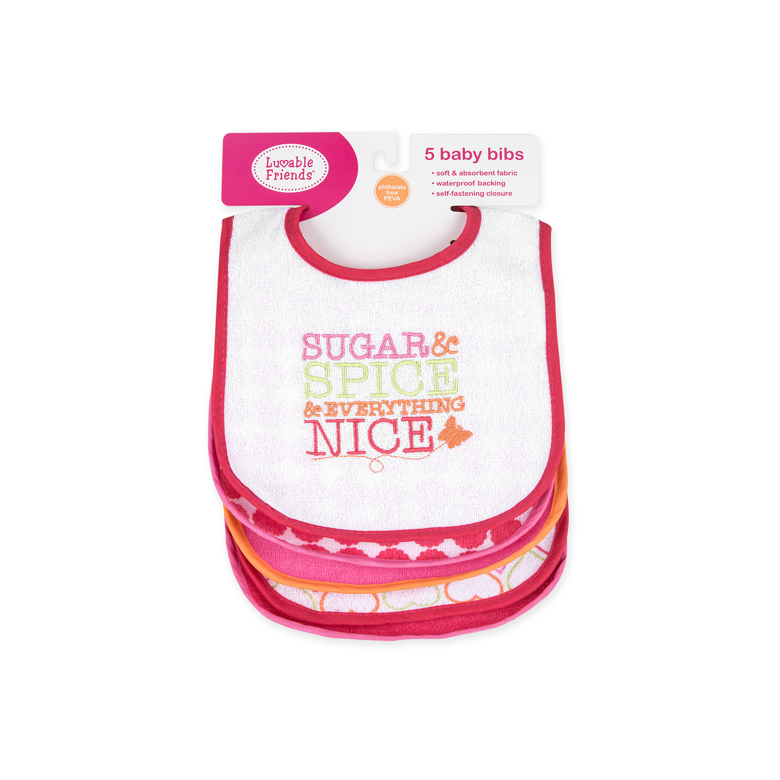 Слюнявчик Luvable Friends 5 шт для девочек с надписями, розовый (2189-pink) изображение 9