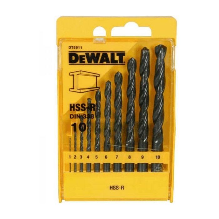 Набор сверл DeWALT HSS-R по металлу, 10шт, d=1-10мм. (DT5911)