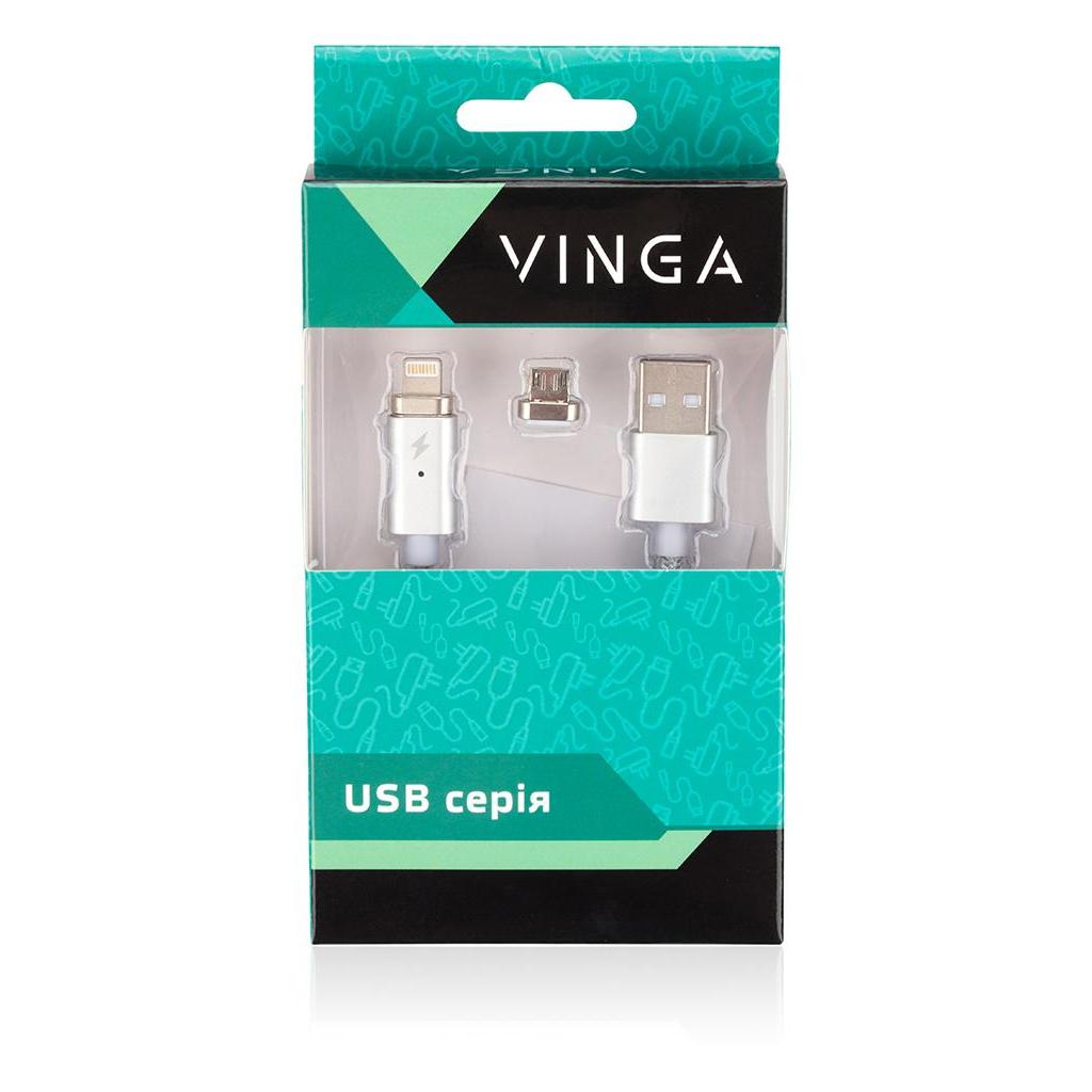 Дата кабель USB 2.0 AM to Lightning + Micro 5P 1.0m Vinga (Magnetic 2in1) зображення 4