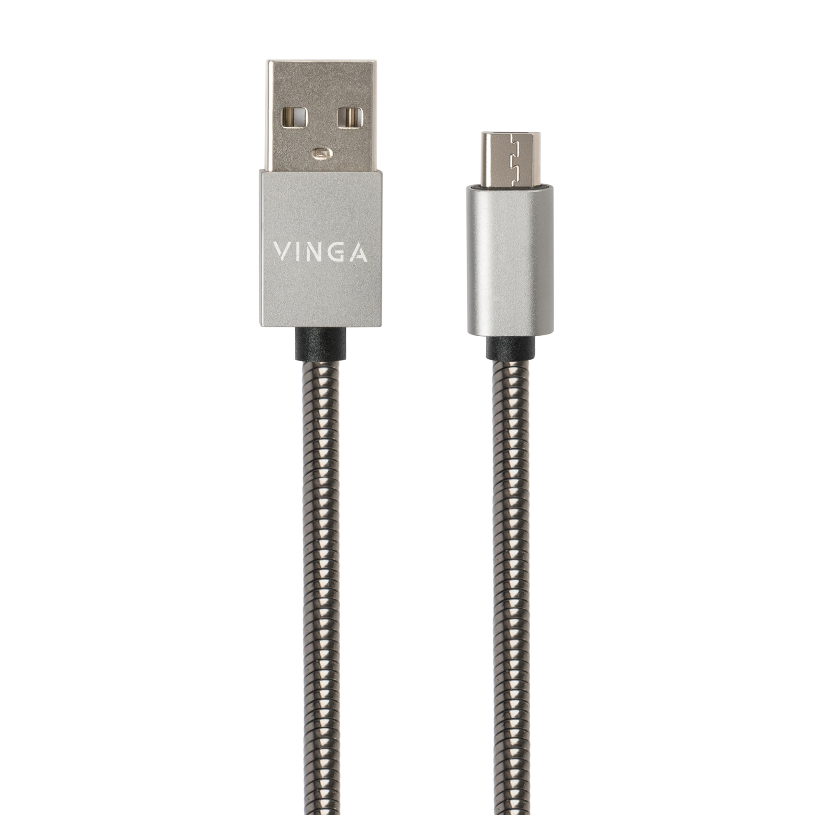 Дата кабель USB 2.0 AM to Micro 5P 1m stainless steel gray Vinga (VCPDCMSSJ1GR) зображення 2