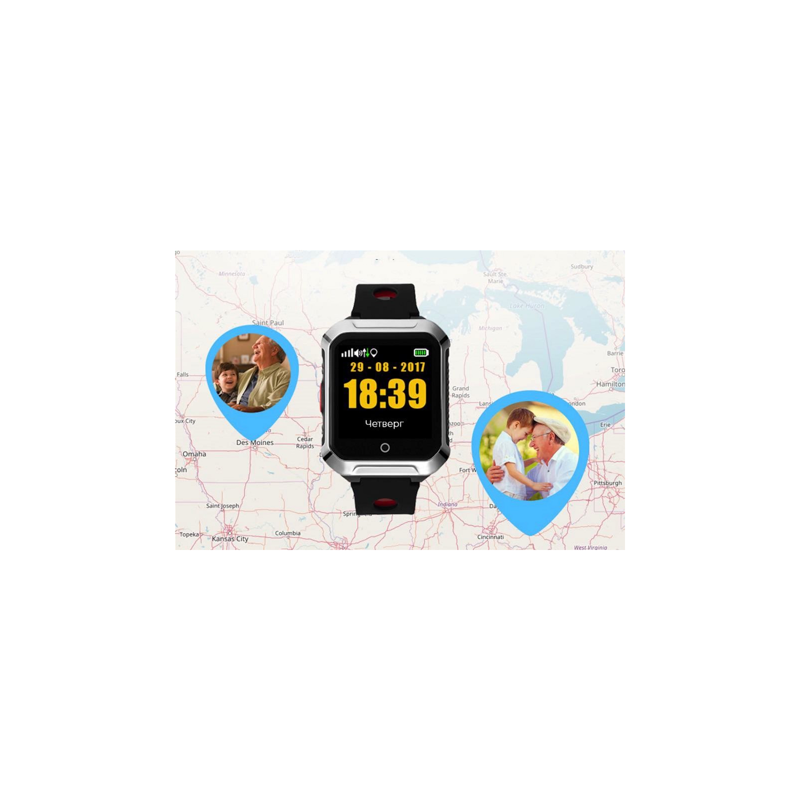 Смарт-годинник GoGPS М02 Black Телефон-часы с GPS треккером (M02BK) зображення 4