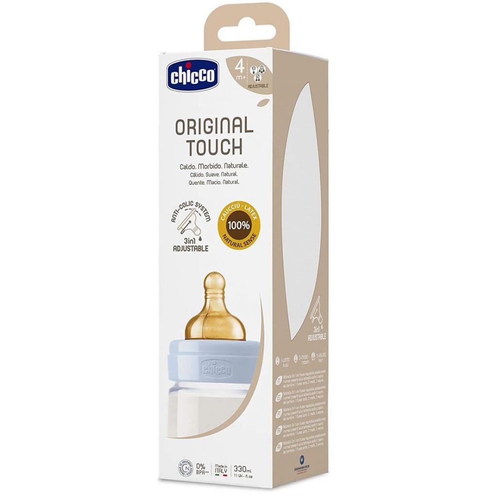 Пляшечка для годування Chicco Original Touch з латексною соскою 4+ міс. 330 мл Блакитна (27634.20) зображення 3