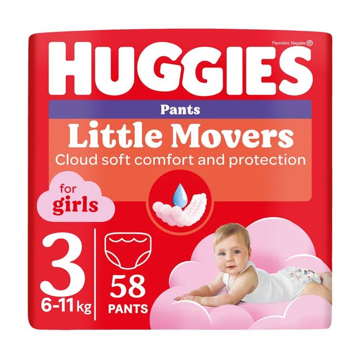 Подгузники Huggies Little Movers/Pants 3 Mega 6-11 кг для девочек 58 шт (5029053547480)