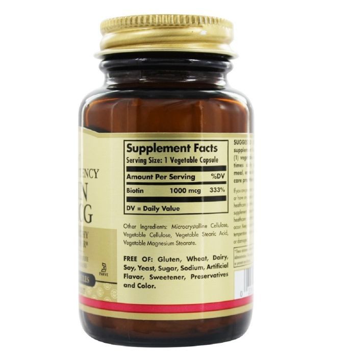 Вітамін Solgar Біотин (В7) 1000 мкг, Biotin, 100 вегетаріанських капсул (SOL00311) зображення 2