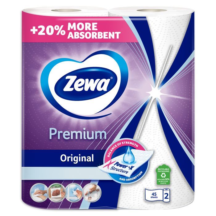 Бумажные полотенца Zewa Premium 2 слоя 90 отрывов 2 рулона (7322541191331) изображение 2