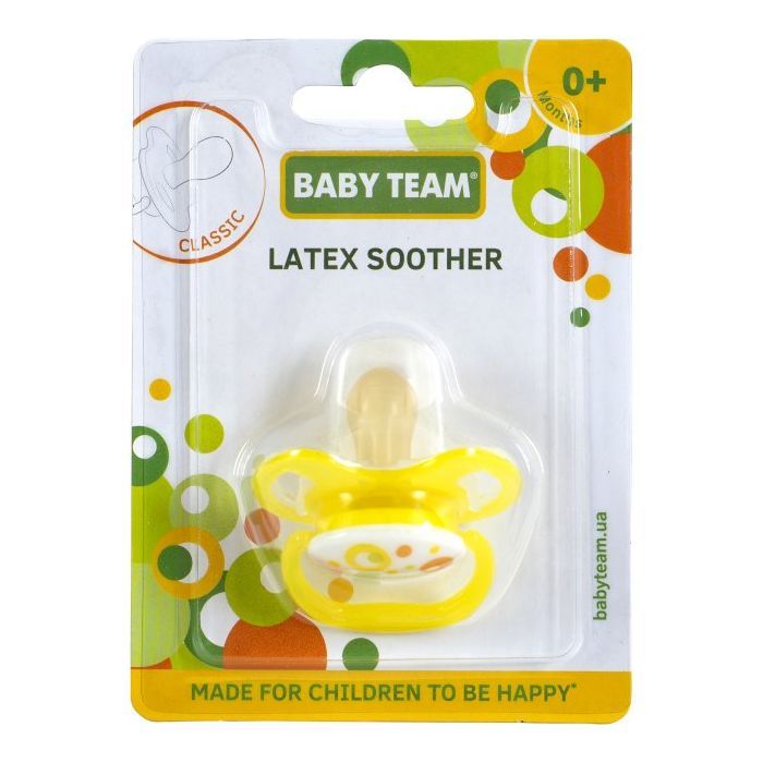 Пустушка Baby Team латексна, класична 0+ міс. (3220_жовтий) зображення 3