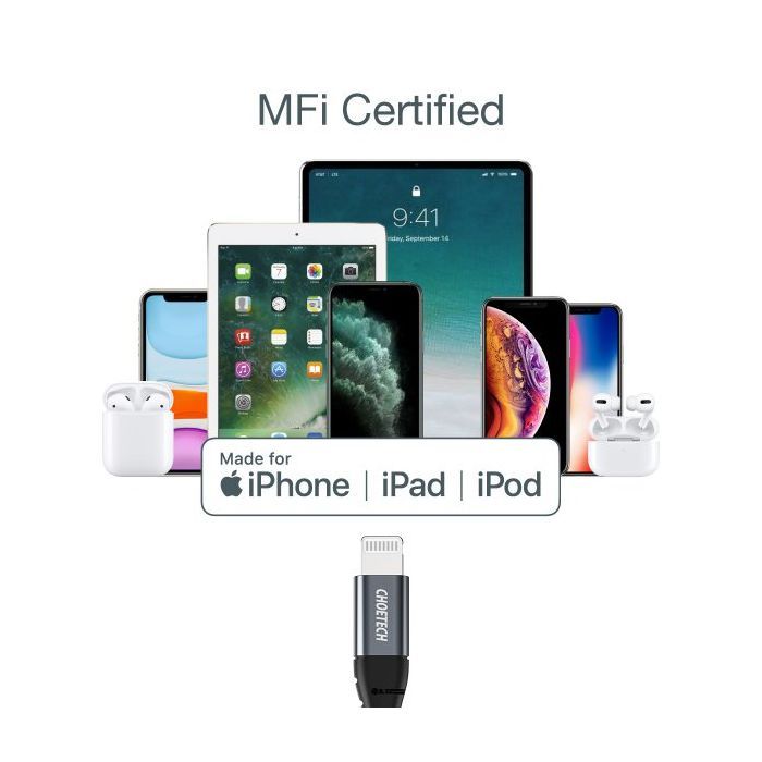 Дата кабель USB-C to Lightning 1.2m MFI Choetech (IP0039-BK) изображение 8