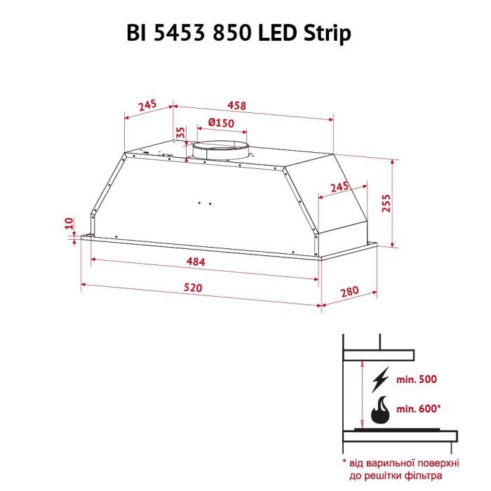 Витяжка кухонна Perfelli BI 5453 I 850 LED Strip зображення 12
