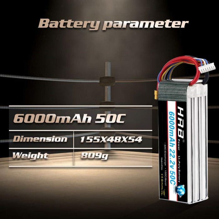 Аккумулятор для дрона HRB_ Lipo 6s 22.2V 6000mAh 50C XT60 (HR-6000MAH-6S-50C-XT60) изображение 2