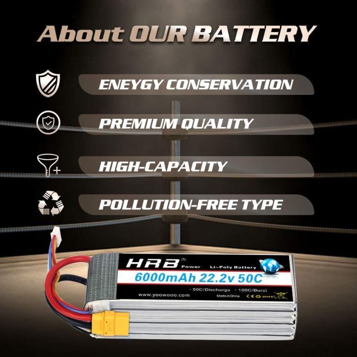 Аккумулятор для дрона HRB_ Lipo 6s 22.2V 6000mAh 50C XT60 (HR-6000MAH-6S-50C-XT60) изображение 3
