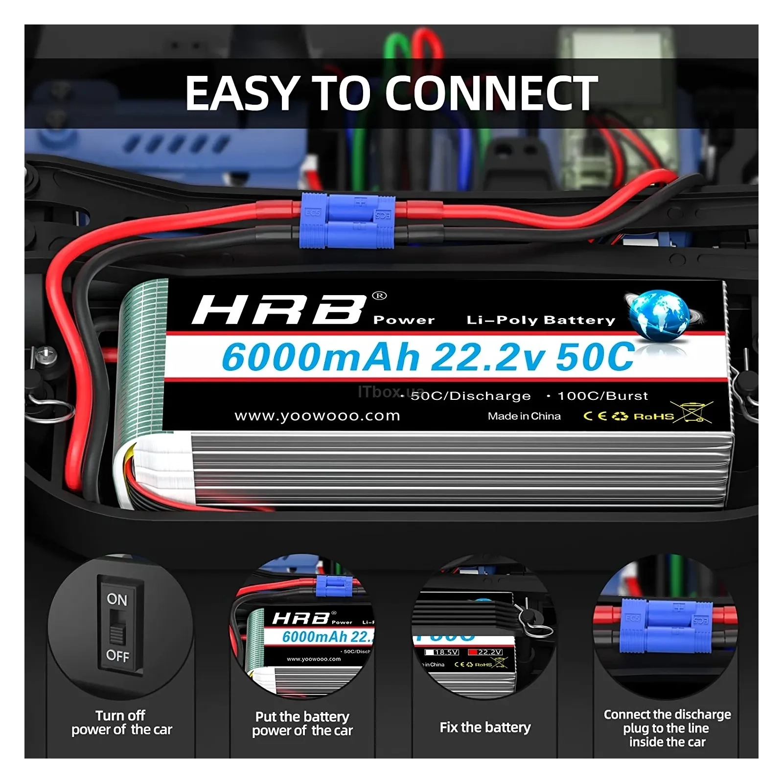 Акумулятор для дрона HRB_ Lipo 6s 22.2V 6000mAh 50C Battery XT60 Plug (HR-6000MAH-6S-50C-XT60) зображення 5