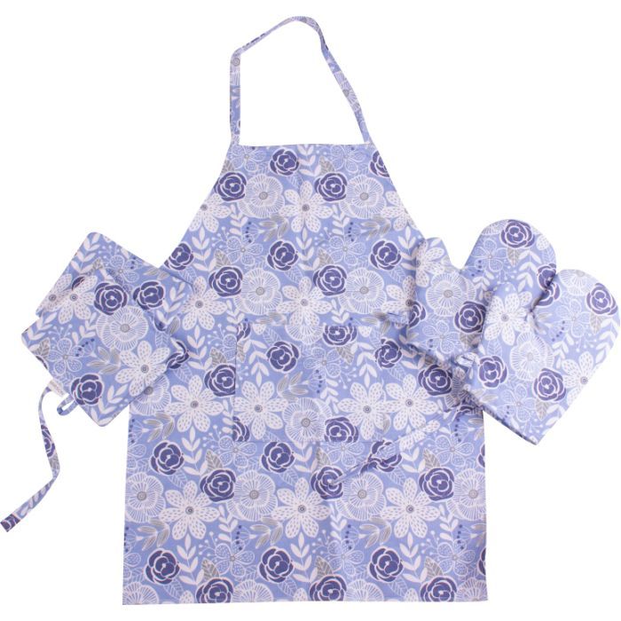 Фартук MirSon Набор №203 - Blue flowers две прихватки + две перчатки-прихватки + фартук (2200006753889)