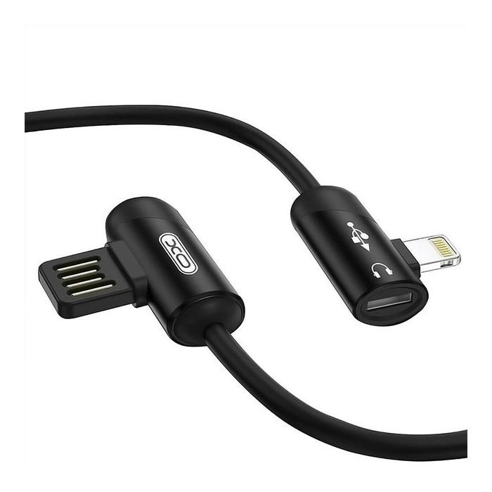 Дата кабель NB38 USB - Lightning + Lightning Audio 1.0m 2.4А Black XoKo (XO-NB38) изображение 3
