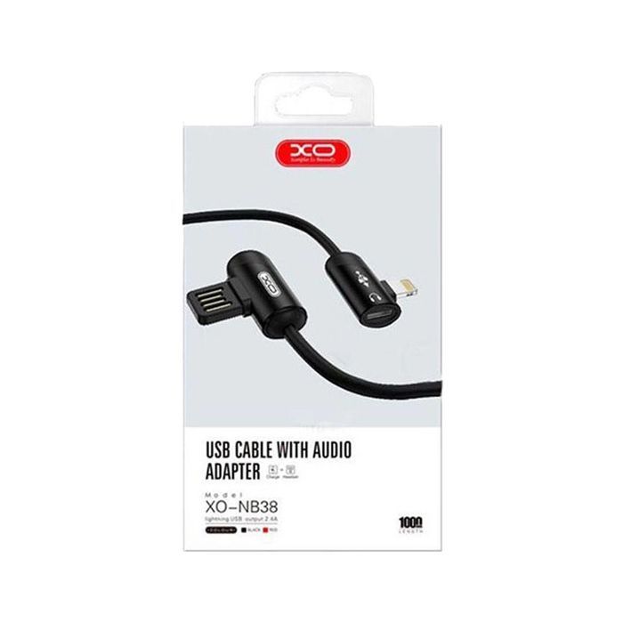 Дата кабель NB38 USB - Lightning + Lightning Audio 1.0m 2.4А Black XoKo (XO-NB38) изображение 4