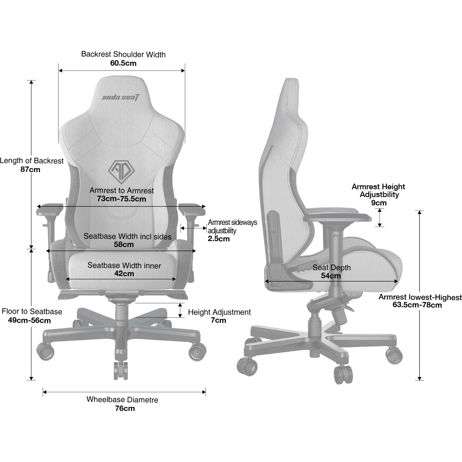 Кресло игровое Anda Seat T-Pro 2 Size XL Grey/Black (AD12XLLA-01-GB-F) изображение 13