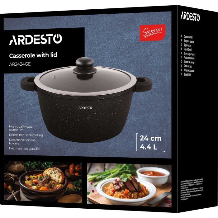 Кастрюля Ardesto Gemini Anzio скляна кришка 20 см 2,5 л чорна (AR2420GE) изображение 10