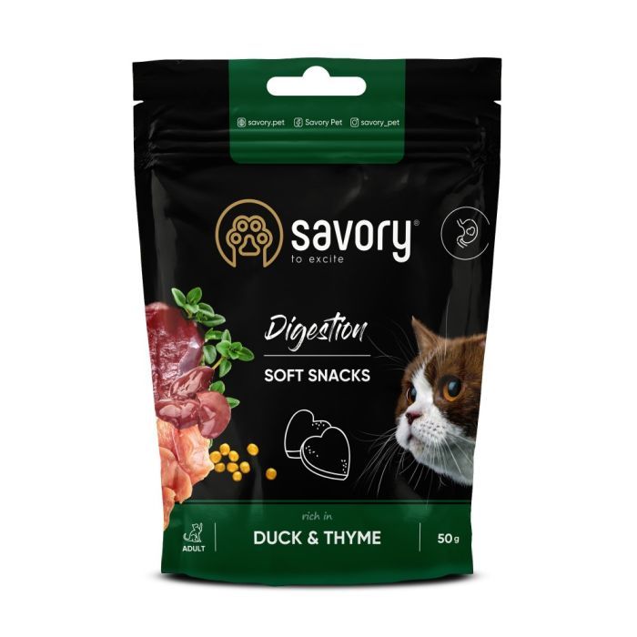 Лакомство для котов Savory для улучшения пищеварения, утка с тимьяном 50 г (4820232631409)