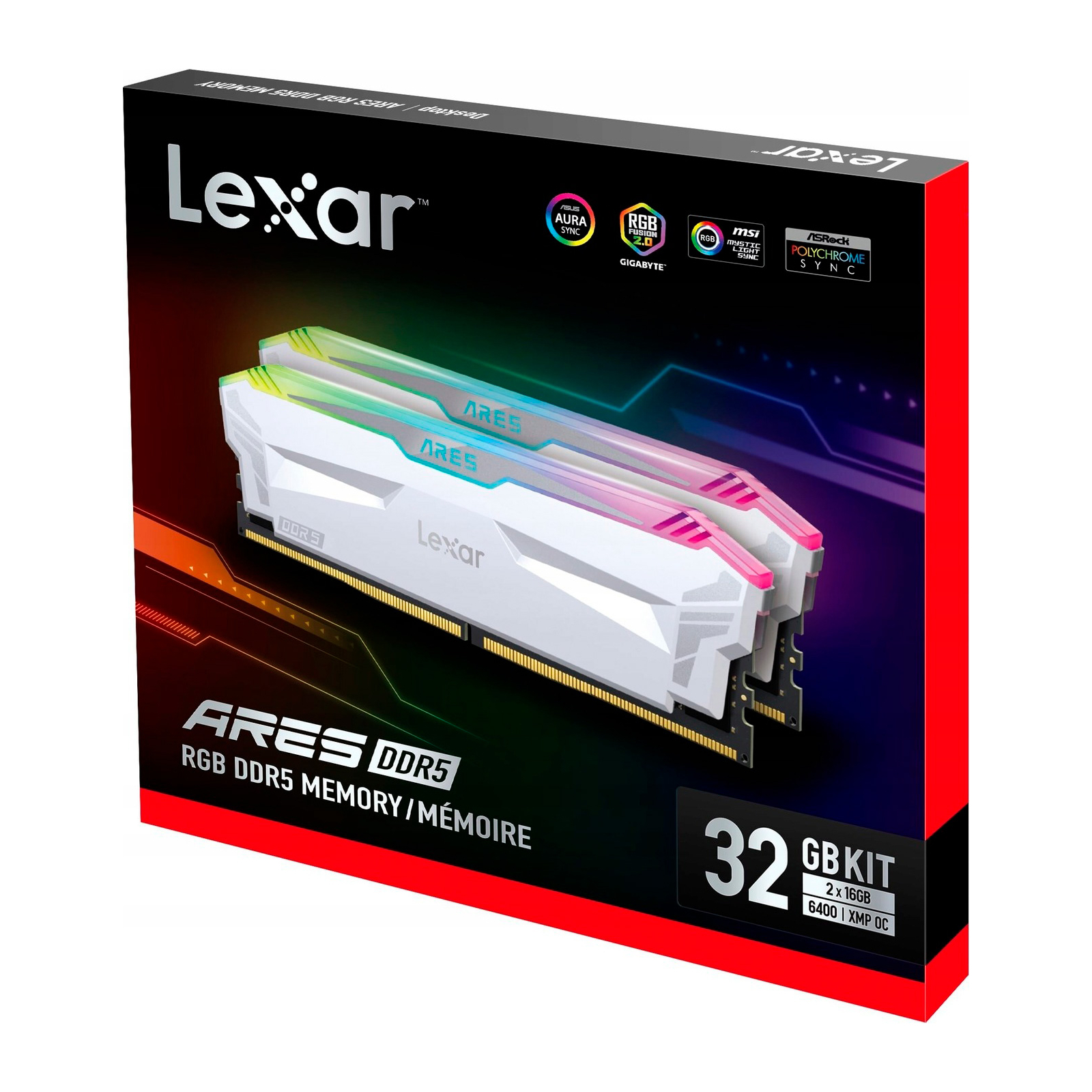Модуль памяти для компьютера DDR5 32GB (2x(16GB) 6400 MHz Ares RGB White Lexar (LD5EU016G-R6400GDWA) изображение 5