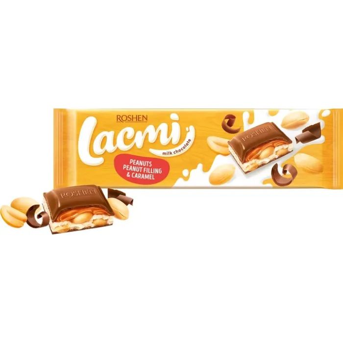 Шоколад Roshen Lacmi молочный с арахисом и карамельно-арахисовой начинкой 295 г (29495)
