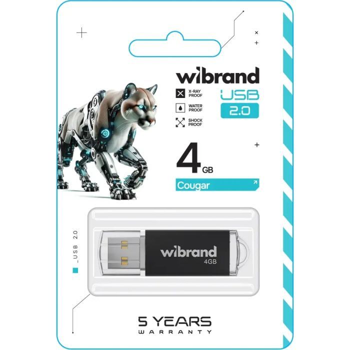 USB флеш накопитель Wibrand 4GB Cougar BlackUSB 2.0 (WI2.0/CU4P1B) изображение 2