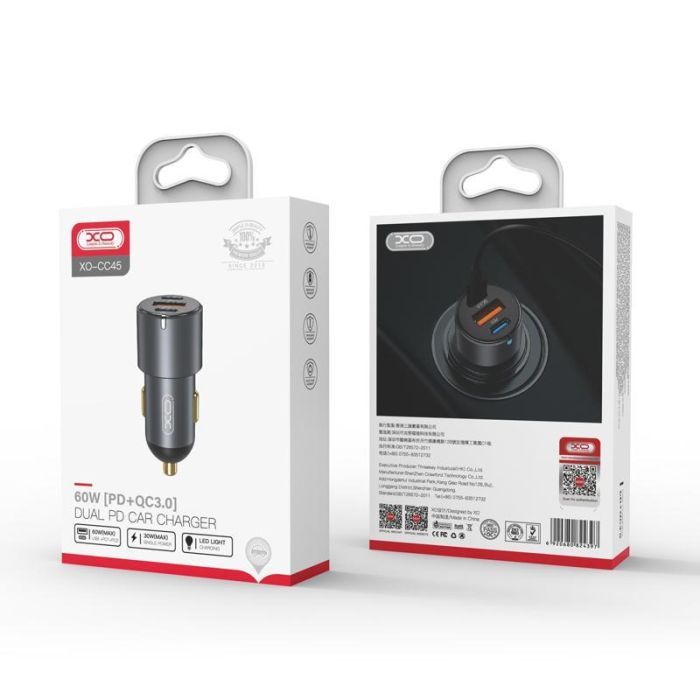 Зарядний пристрій XO CC45 1 USB QC 3.0 + 2 Type-C PD (60W) Black (XO-CC45-BK) зображення 6
