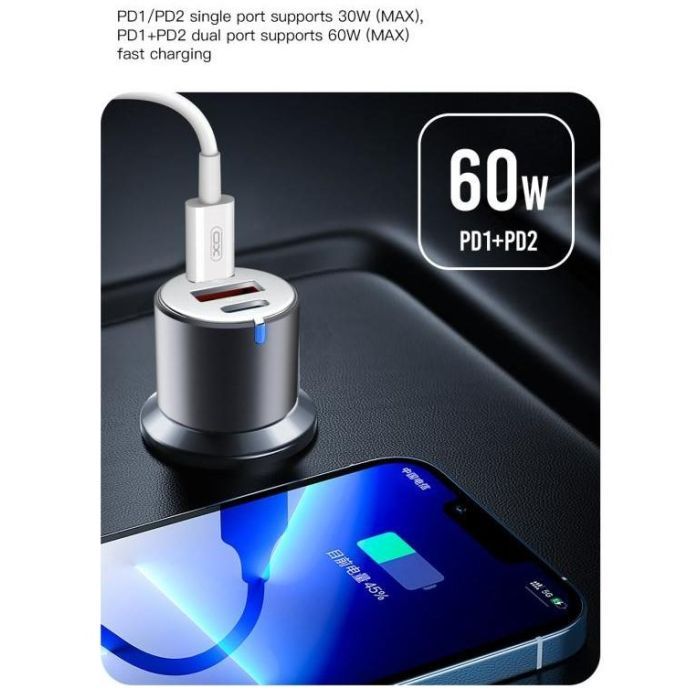 Зарядний пристрій XO CC45 1 USB QC 3.0 + 2 Type-C PD (60W) Black (XO-CC45-BK) зображення 7