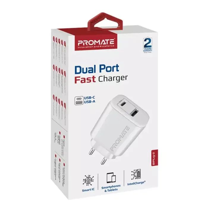 Зарядний пристрій Promate biplug-2.white зображення 2