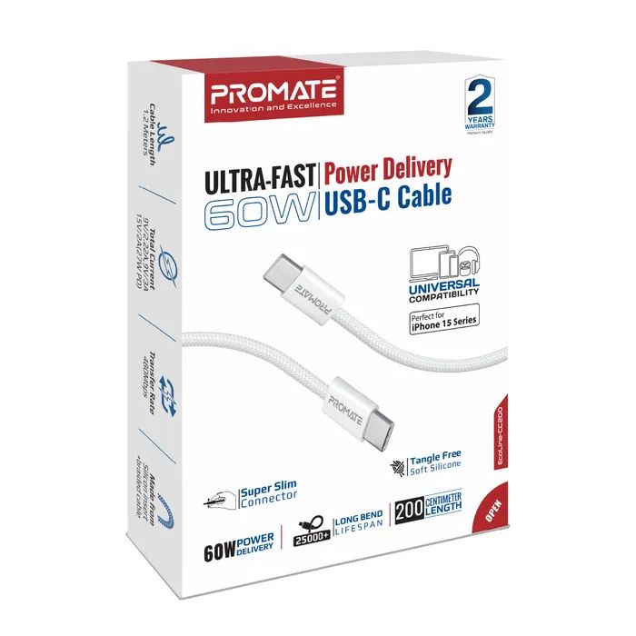 Дата кабель USB-C to Lightning 1.2m Promate (ecoline-ci120.white) изображение 2